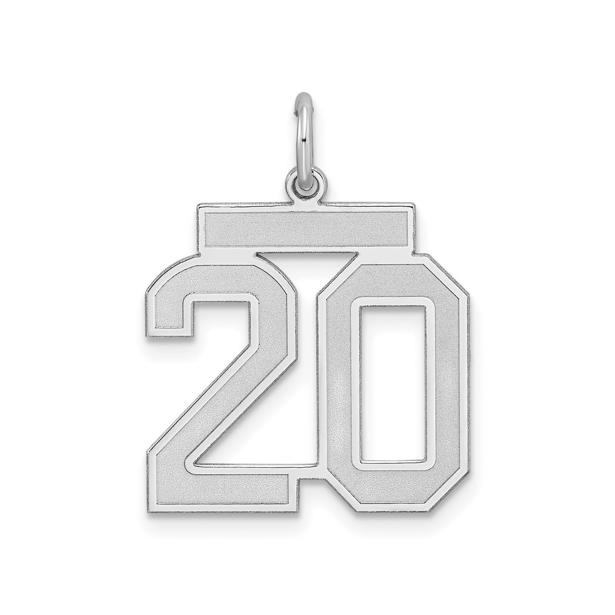 Sterling Silver Number 20 Pendant Charm, Bold Block Design, Unisex Athletic Jewelry