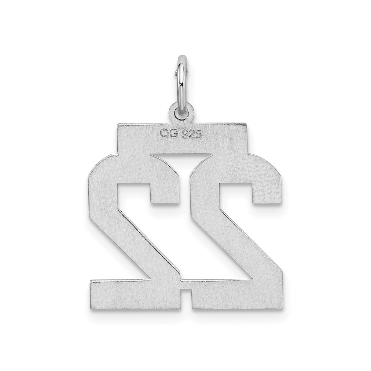 Sterling Silver Number 22 Pendant Charm, Bold Sports Block Font, Unisex Jewelry