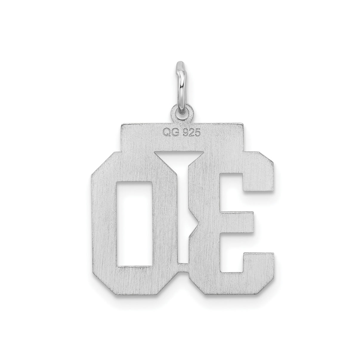 Sterling Silver Number 30 Pendant Charm, Satin Finish, Bold Block Style
