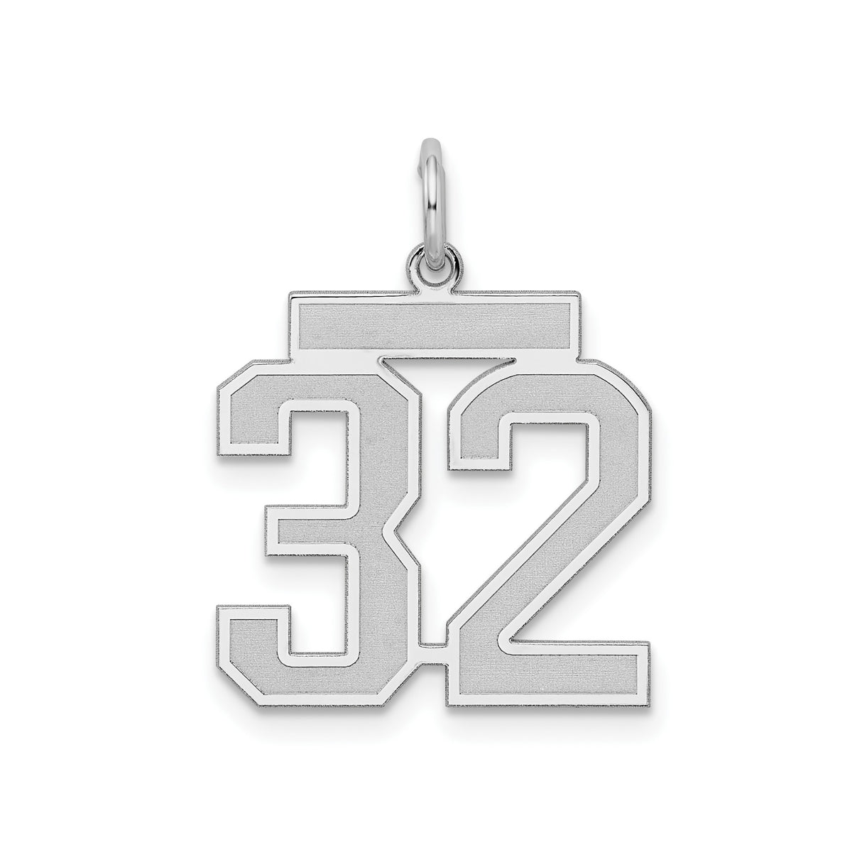 Sterling Silver Number 32 Pendant, Matte Polished Jersey Charm, Athletic Team Spirit Jewelry