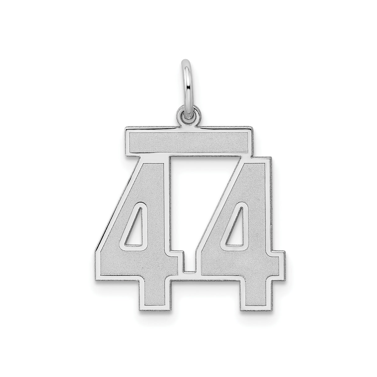 Sterling Silver Pendant Charm with Bold Block Number 44, Satin Finish Sports Theme