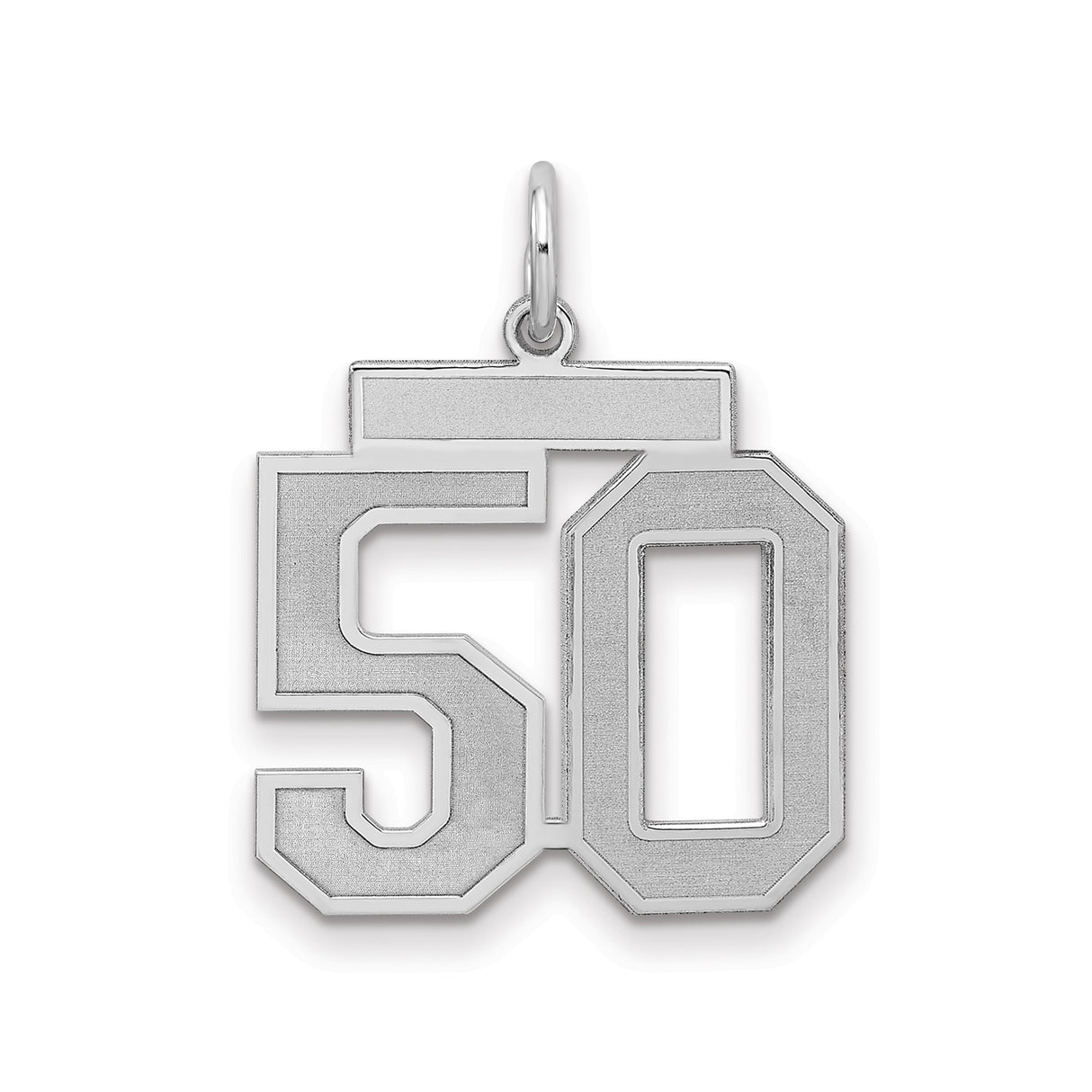 Sterling Silver Number 50 Pendant, Brushed and Polished Finish, Athletic Milestone Style