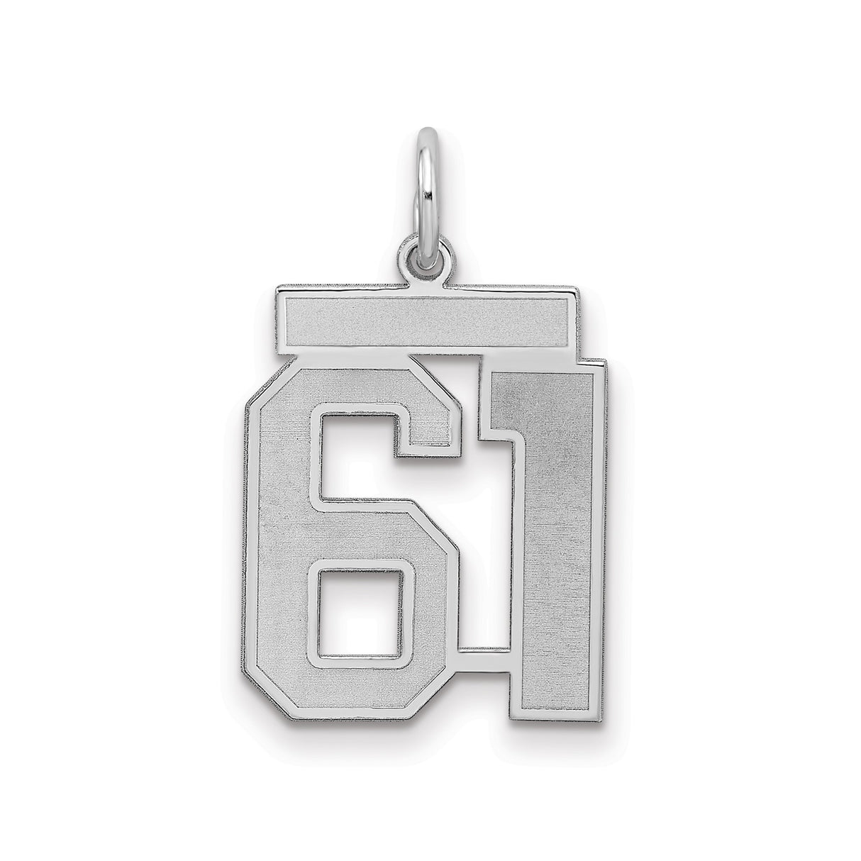 Medium Satin Number 61 Charm Pendant in Real 925 Sterling Silver