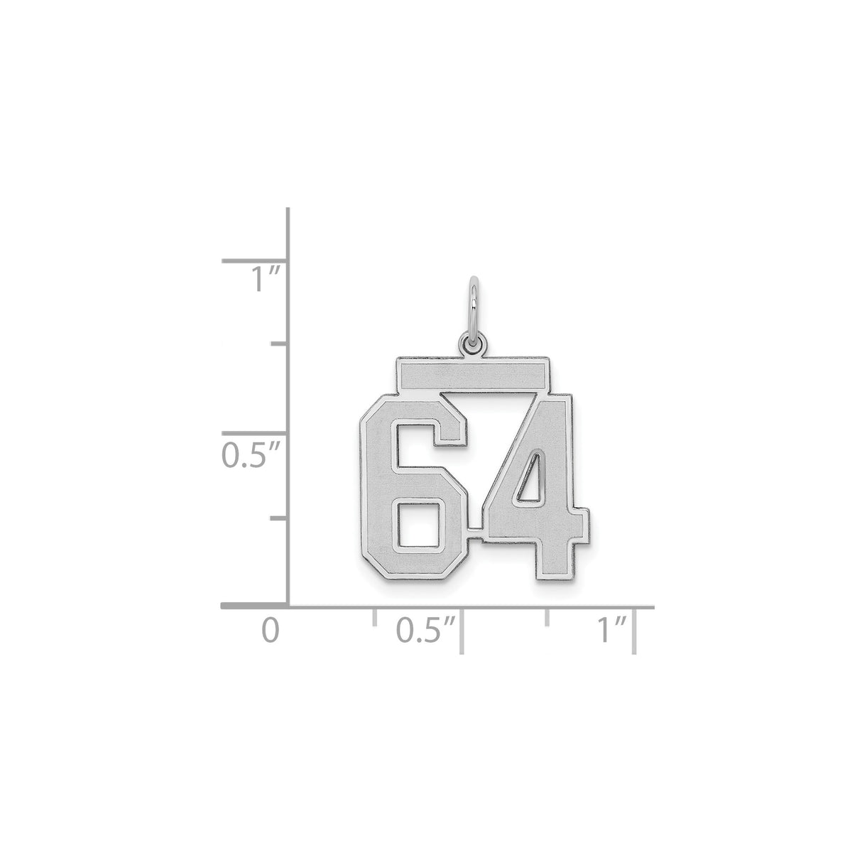 Medium Satin Number 64 Charm Pendant in Real 925 Sterling Silver