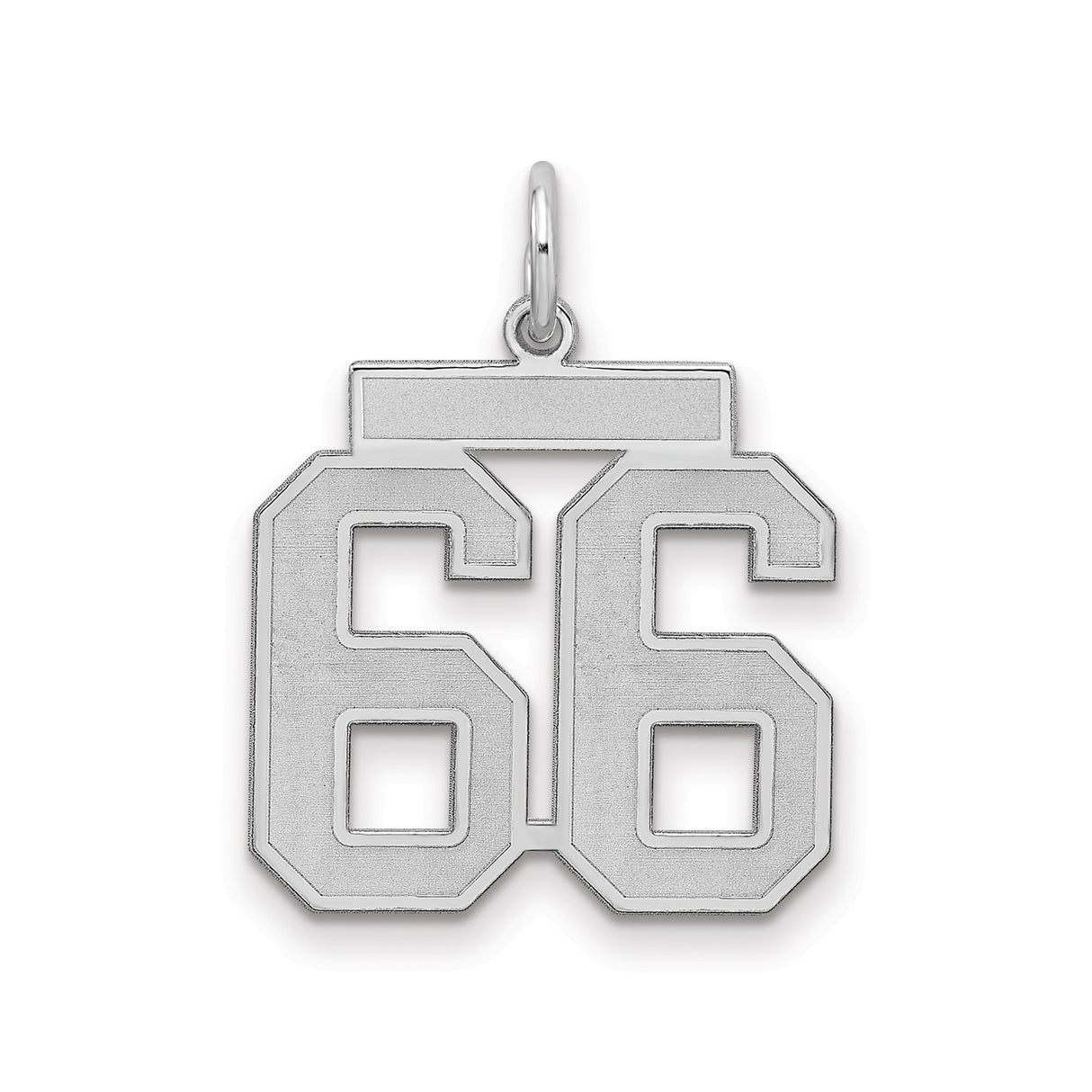 Sterling Silver Pendant, Bold Number 66 Athletic Charm, Unisex Sports Jewelry with Satin Finish