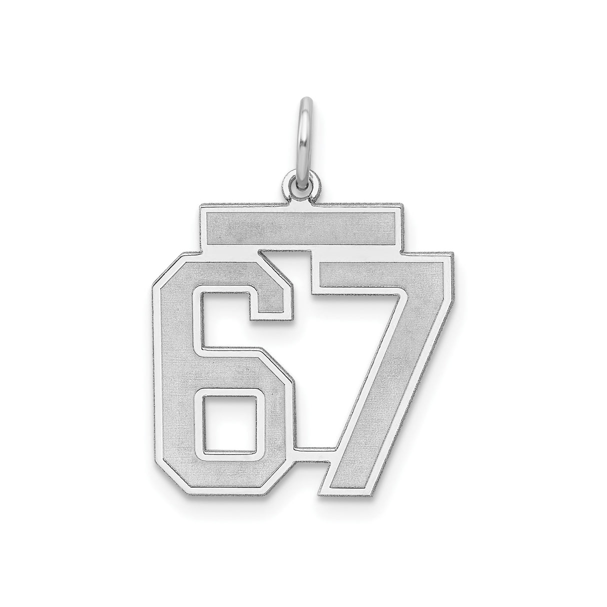 Sterling Silver Number 67 Pendant, Bold Block Font Sports Charm, Unisex Jersey Number Jewelry