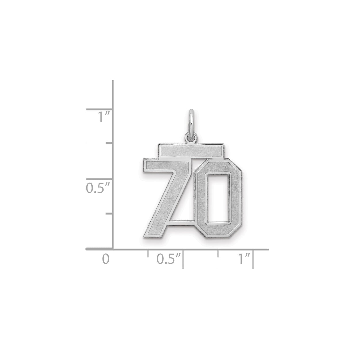 Medium Satin Number 70 Charm Pendant in Real 925 Sterling Silver