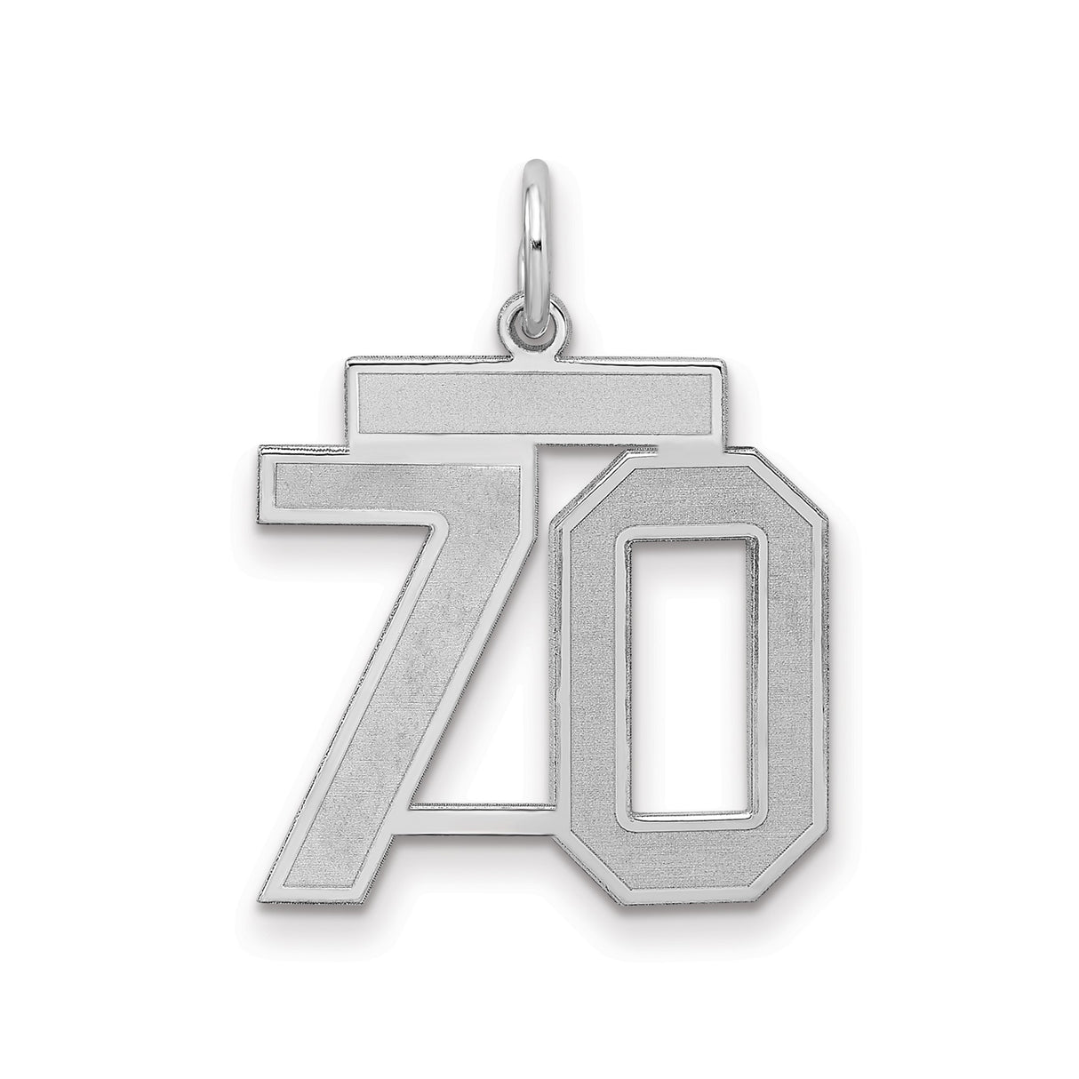 Medium Satin Number 70 Charm Pendant in Real 925 Sterling Silver