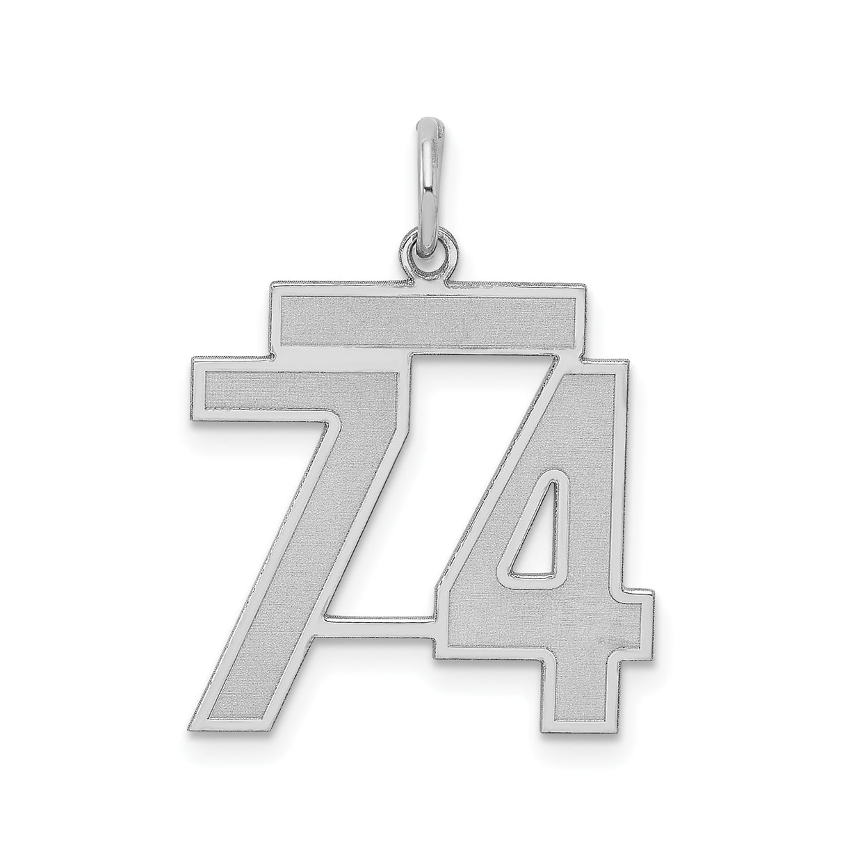 Sterling Silver Number 74 Pendant, Bold Block Numerals, Sports Charm, Unisex Jewelry