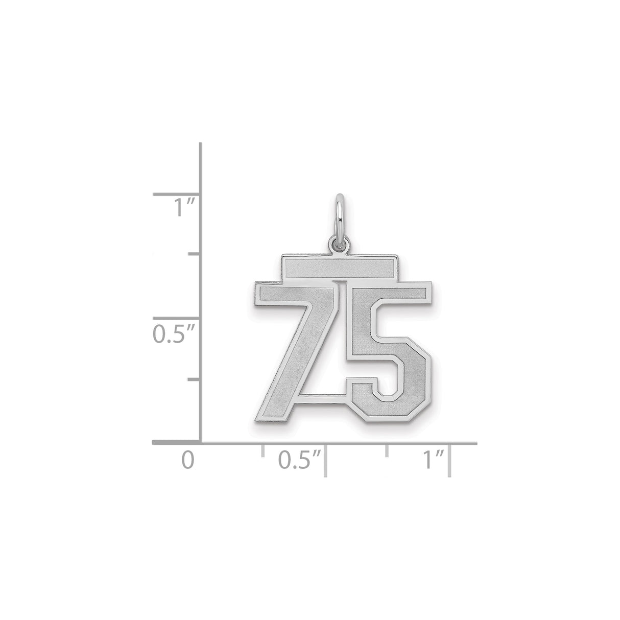 Medium Satin Number 75 Charm Pendant in Real 925 Sterling Silver