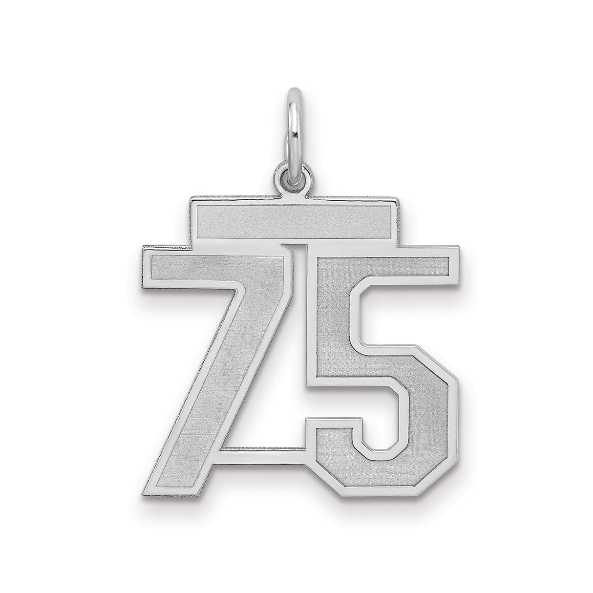 Medium Satin Number 75 Charm Pendant in Real 925 Sterling Silver