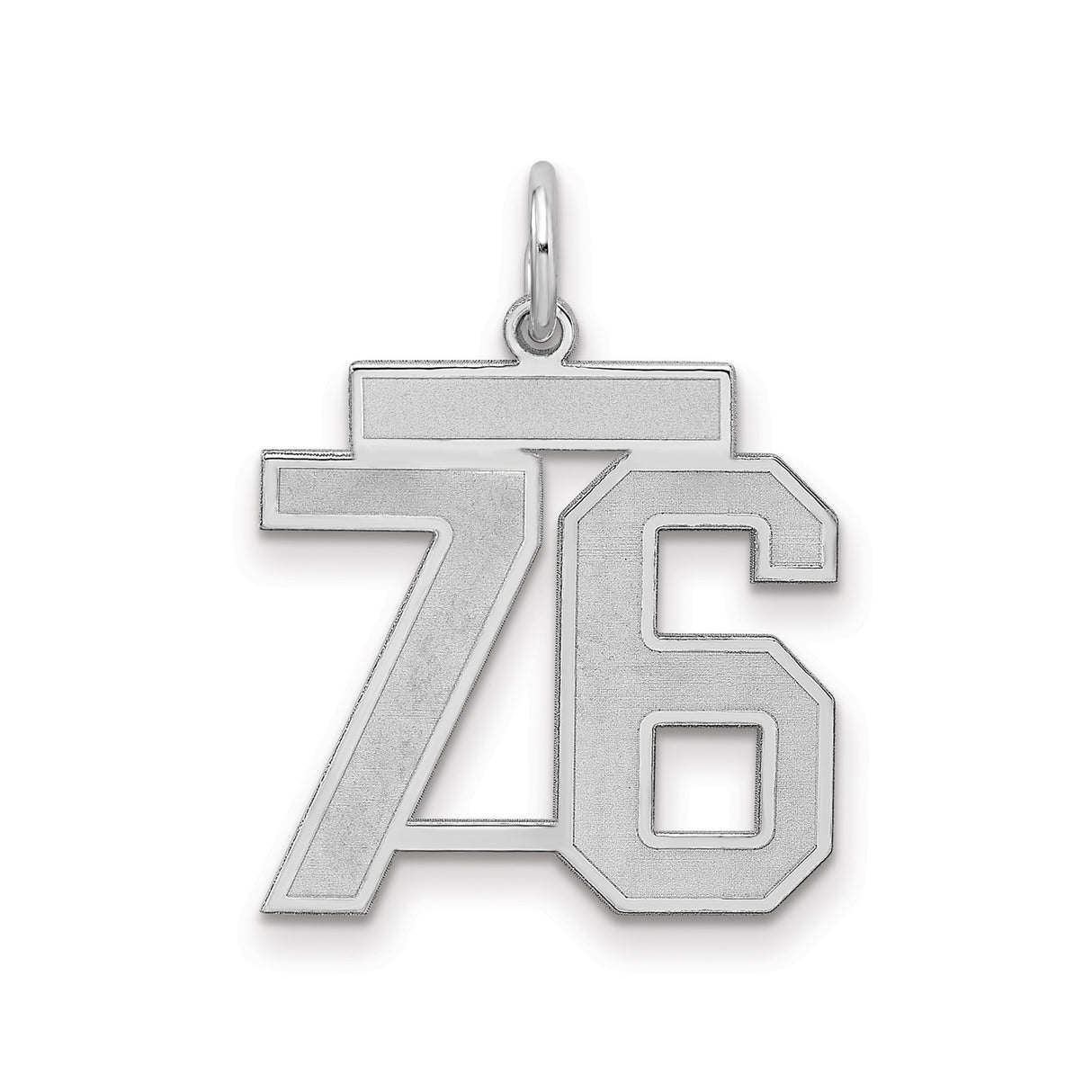 Sterling Silver Number 76 Pendant, Bold Block Font Athletic Style, Unisex Sports Charm