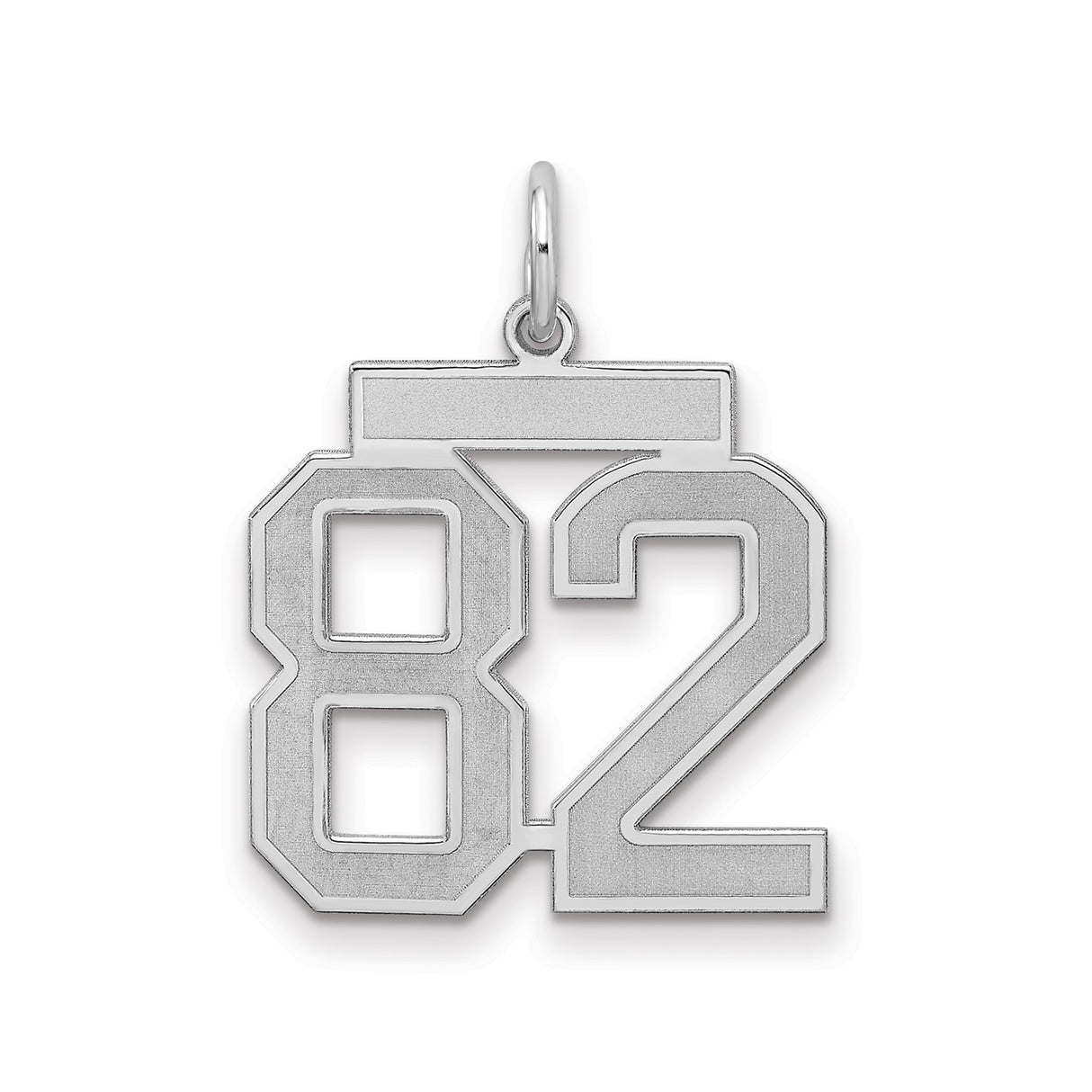 Medium Satin Number 82 Charm Pendant in Real 925 Sterling Silver