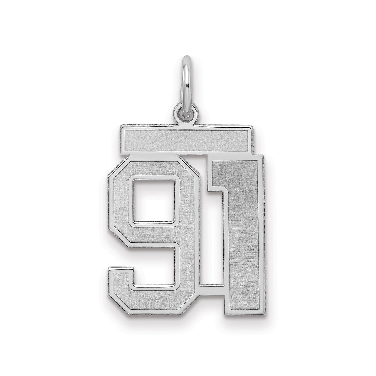 Sterling Silver Number 91 Pendant, Block Style Sports Jersey Charm, Unisex Team Spirit Jewelry