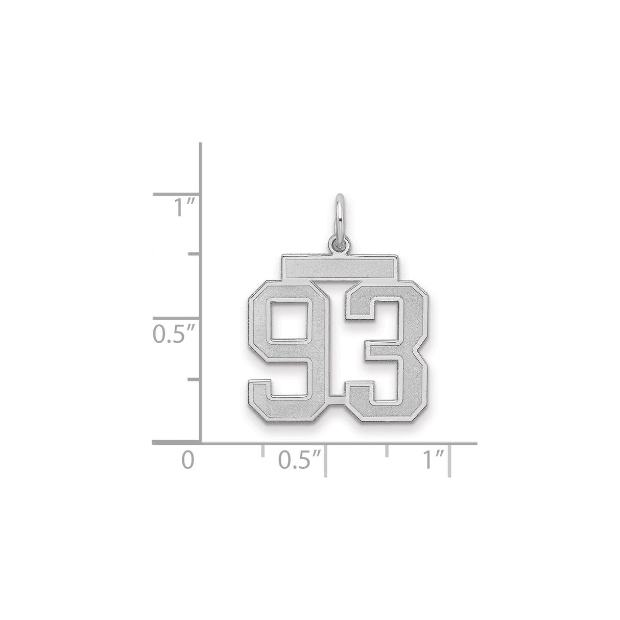 Medium Satin Number 93 Charm Pendant in Real 925 Sterling Silver