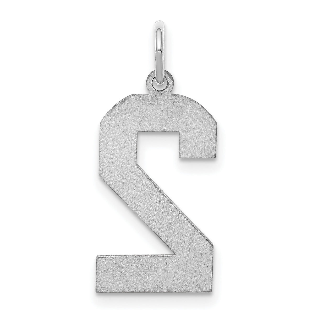 Sterling Silver Number 2 Pendant Charm, Satin Finish, Modern Bold Design, Unisex Jewelry