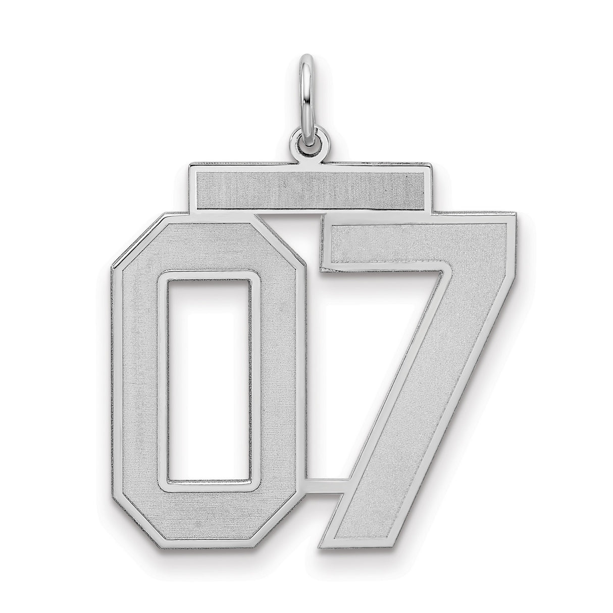 Large Satin Number 7 with Top Charm Pendant in Real 925 Sterling Silver