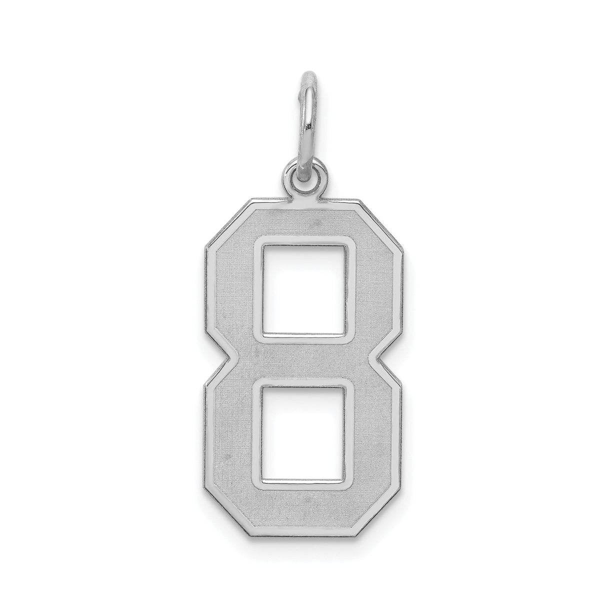 Sterling Silver Number 8 Pendant Charm, Polished Block Design, Unisex Numerology Jewelry