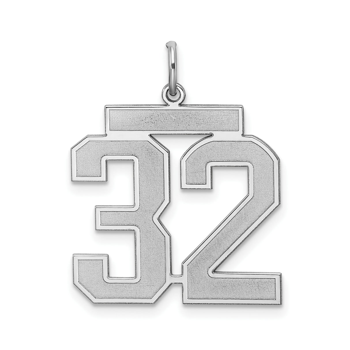 Sterling Silver Number 32 Pendant, Bold Jersey Font Sports Charm for Men or Women