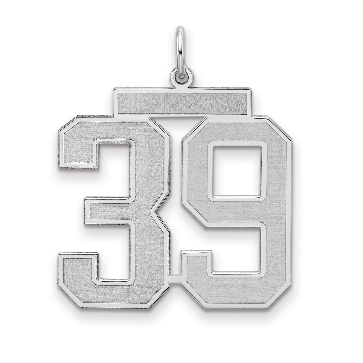 Large Satin Number 39 Charm Pendant in Real 925 Sterling Silver