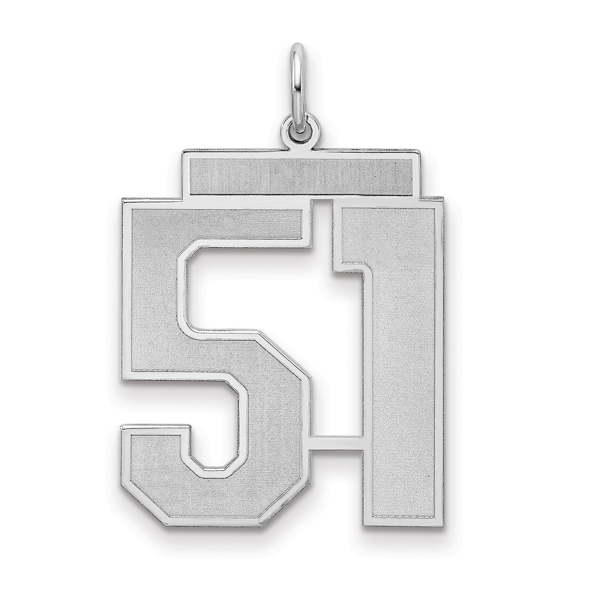 Large Satin Number 51 Charm Pendant in Real 925 Sterling Silver