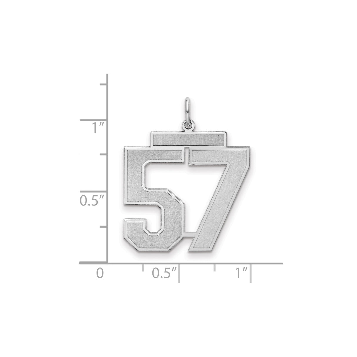 Large Satin Number 57 Charm Pendant in Real 925 Sterling Silver