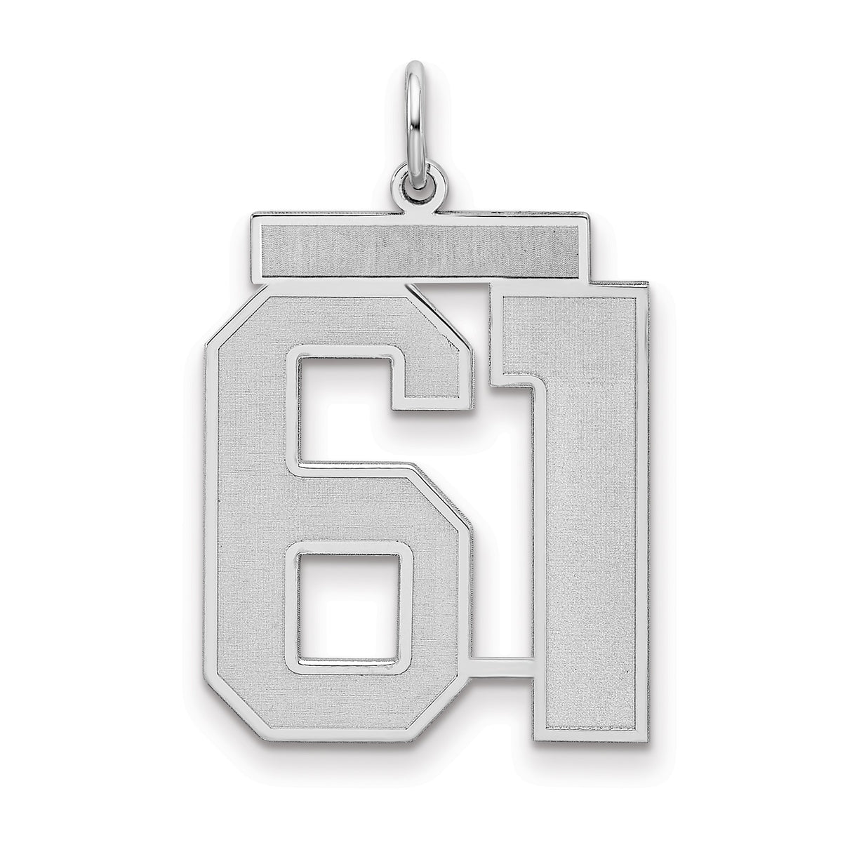 Large Satin Number 61 Charm Pendant in Real 925 Sterling Silver