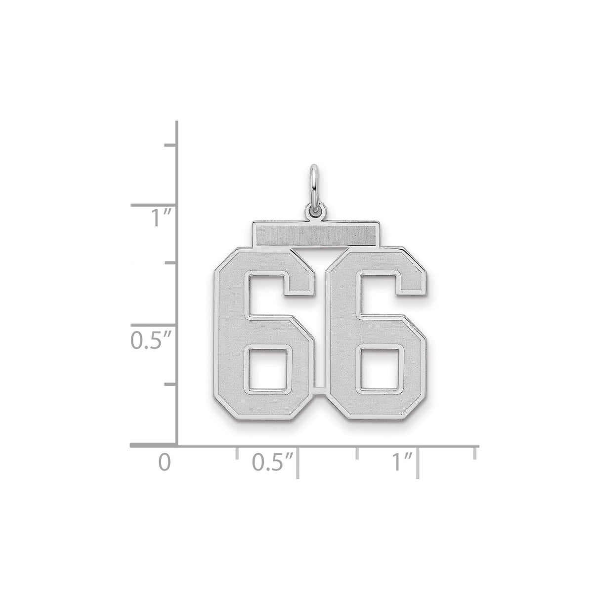 Large Satin Number 66 Charm Pendant in Real 925 Sterling Silver