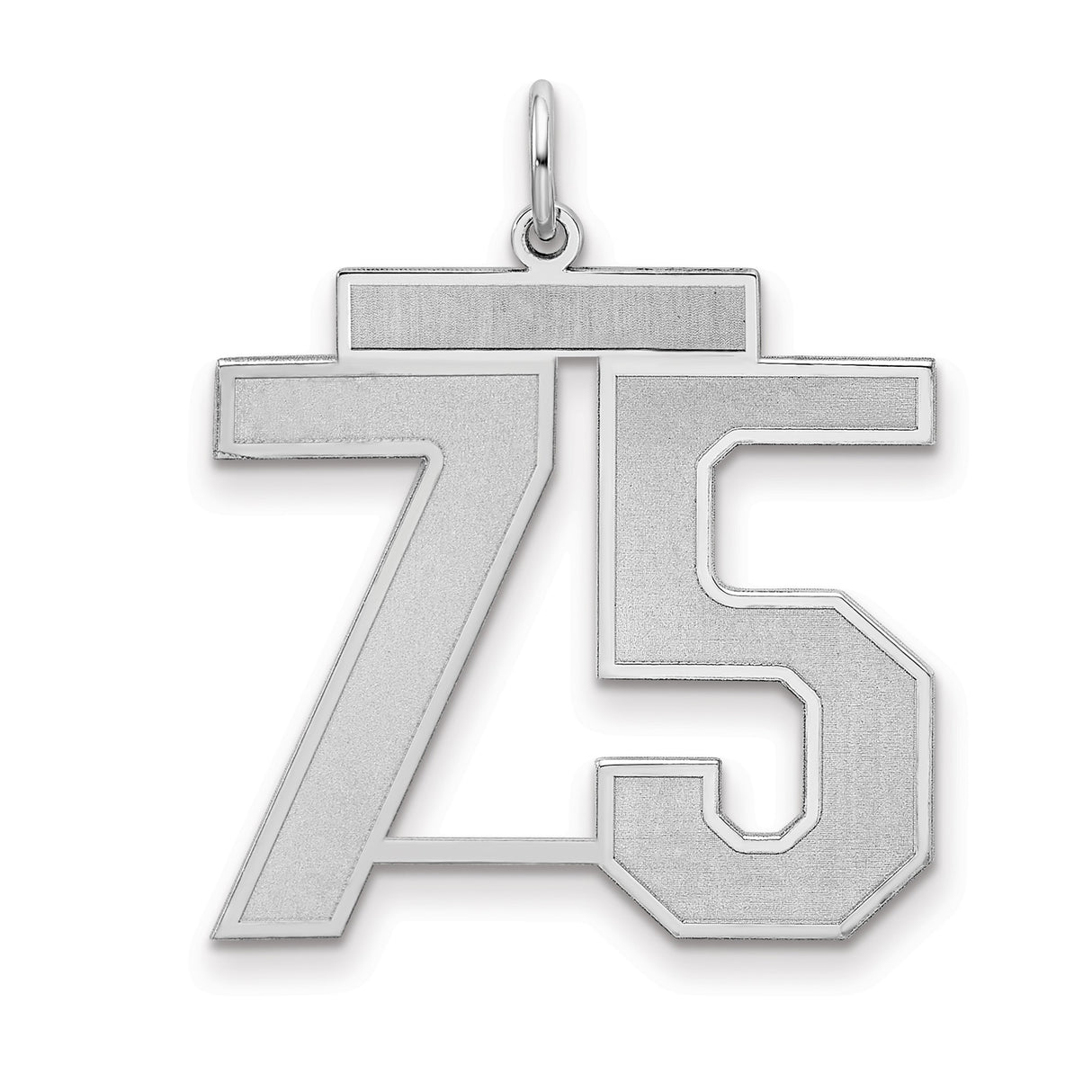 Large Satin Number 75 Charm Pendant in Real 925 Sterling Silver