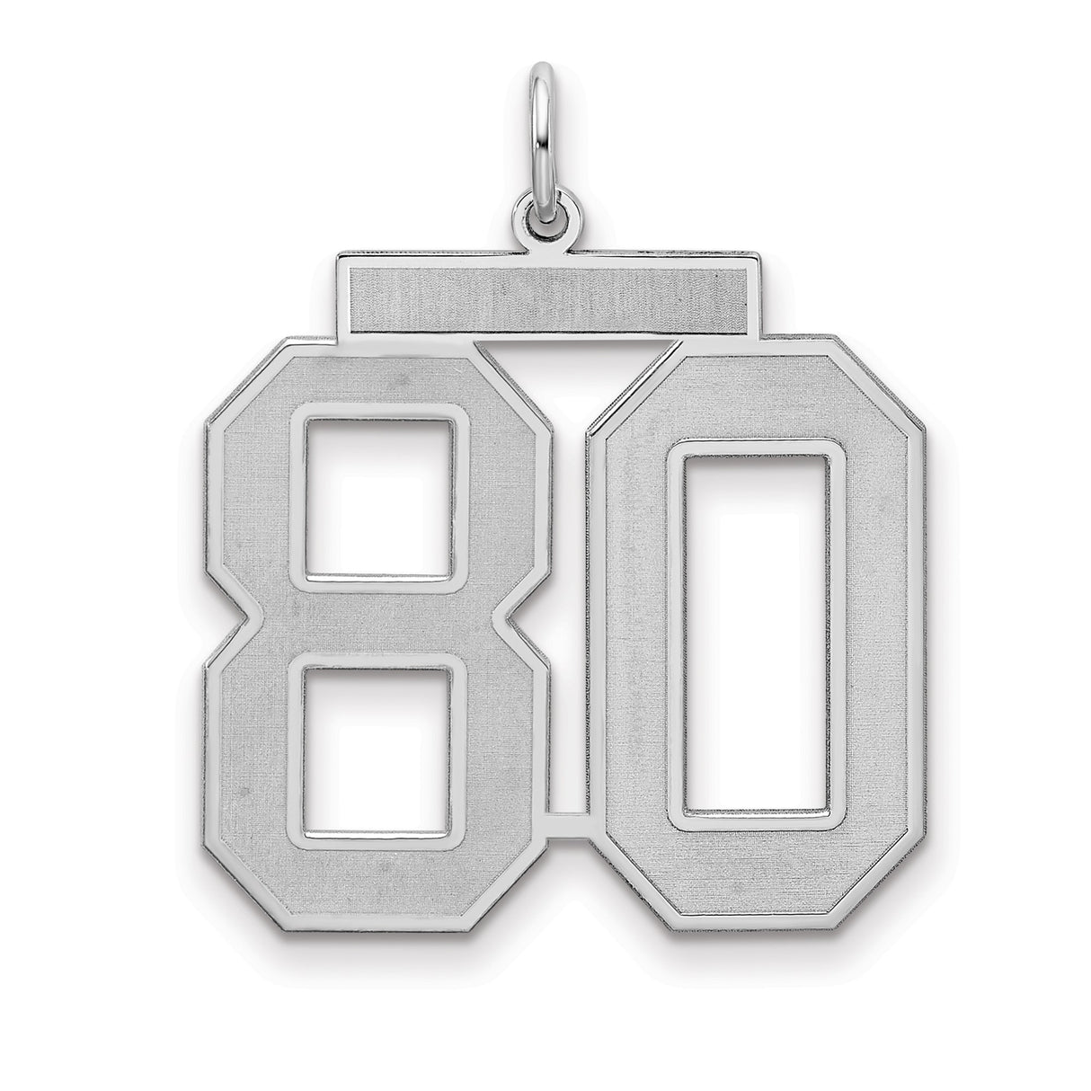 Large Satin Number 80 Charm Pendant in Real 925 Sterling Silver