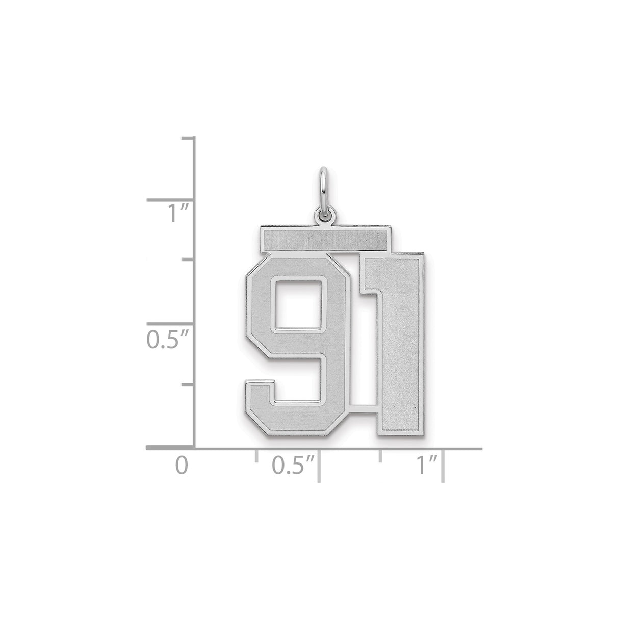 Large Satin Number 91 Charm Pendant in Real 925 Sterling Silver