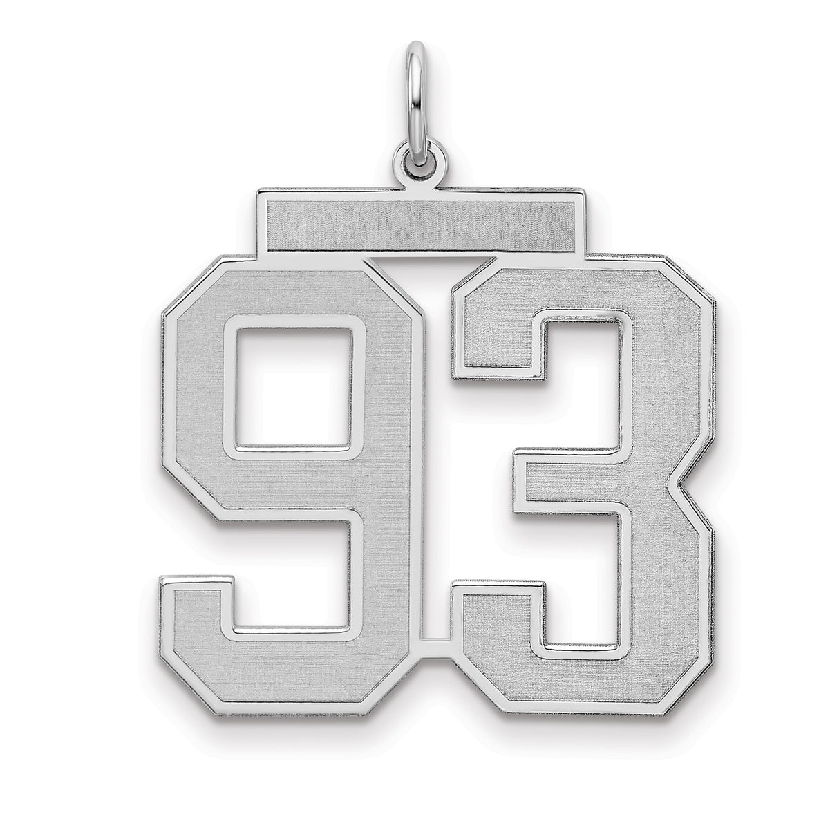 Large Satin Number 93 Charm Pendant in Real 925 Sterling Silver