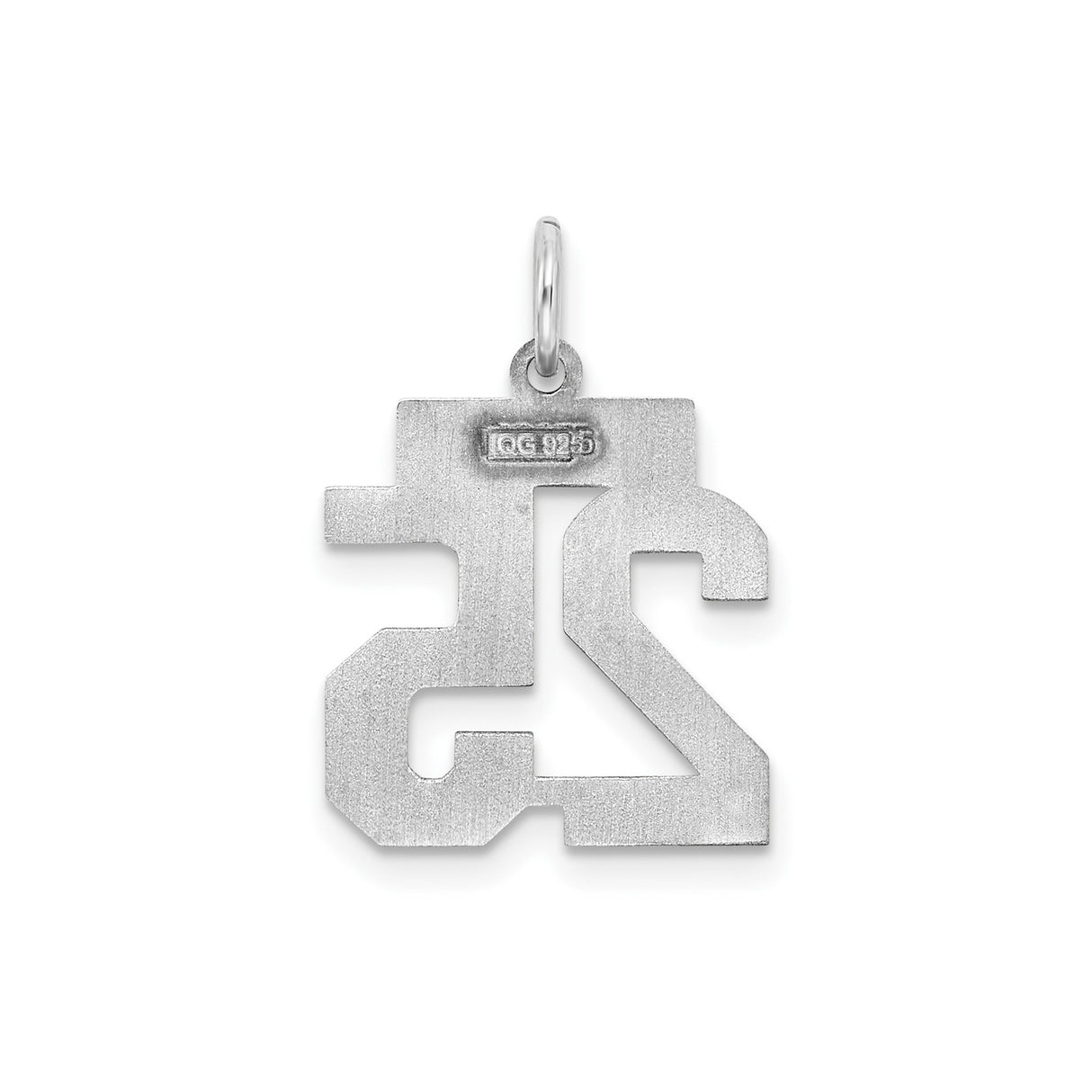 Sterling Silver Pendant with Number 25 Bold Block Design, Satin Finish Sports Charm