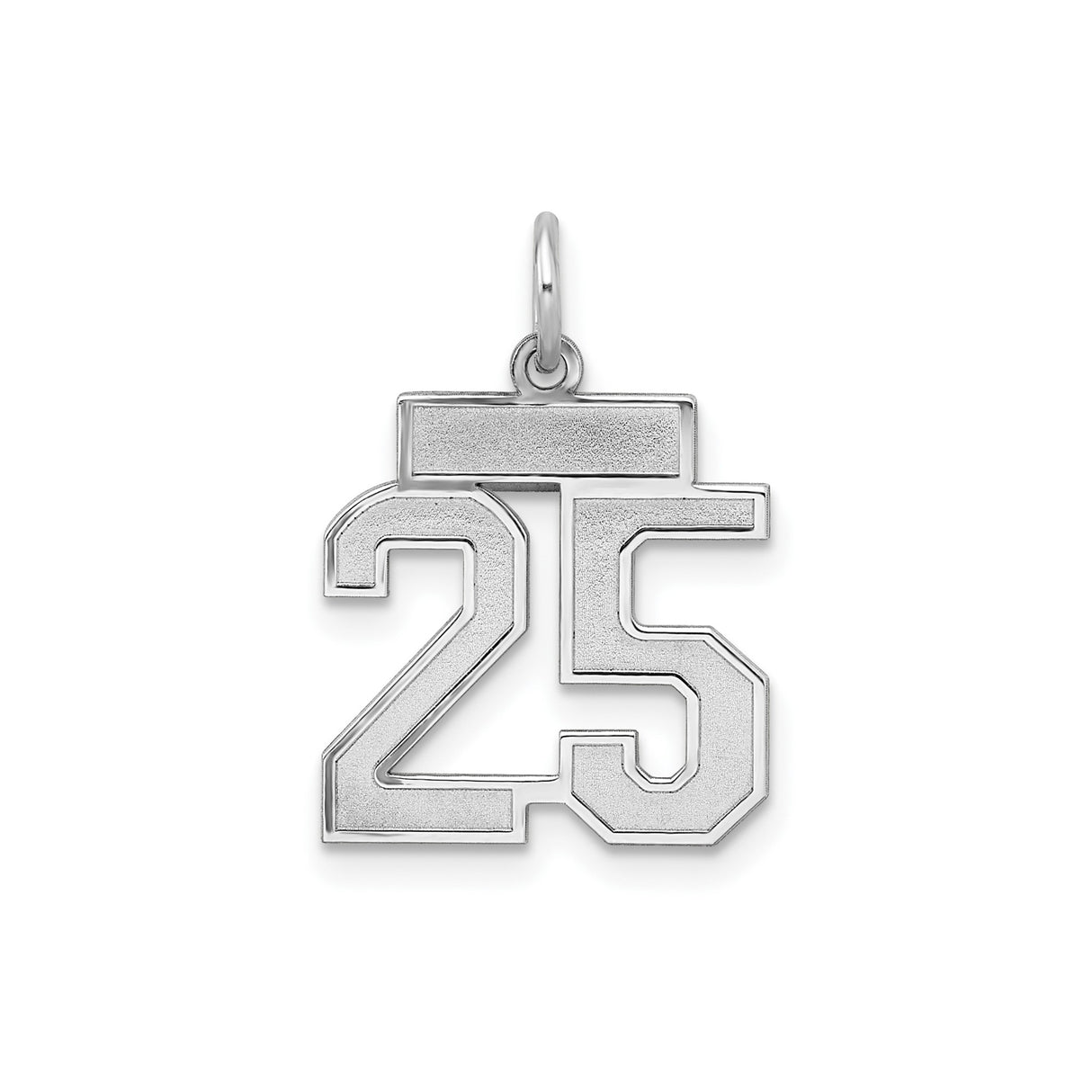 Sterling Silver Pendant with Number 25 Bold Block Design, Satin Finish Sports Charm