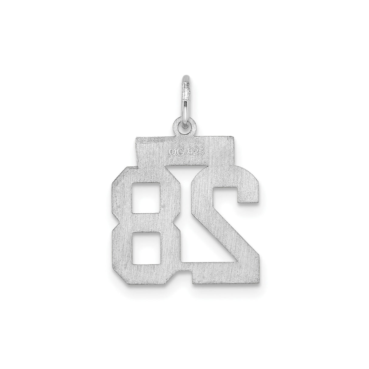 Sterling Silver Number 28 Pendant Charm, Bold Varsity Style, Unisex Sports Jewelry