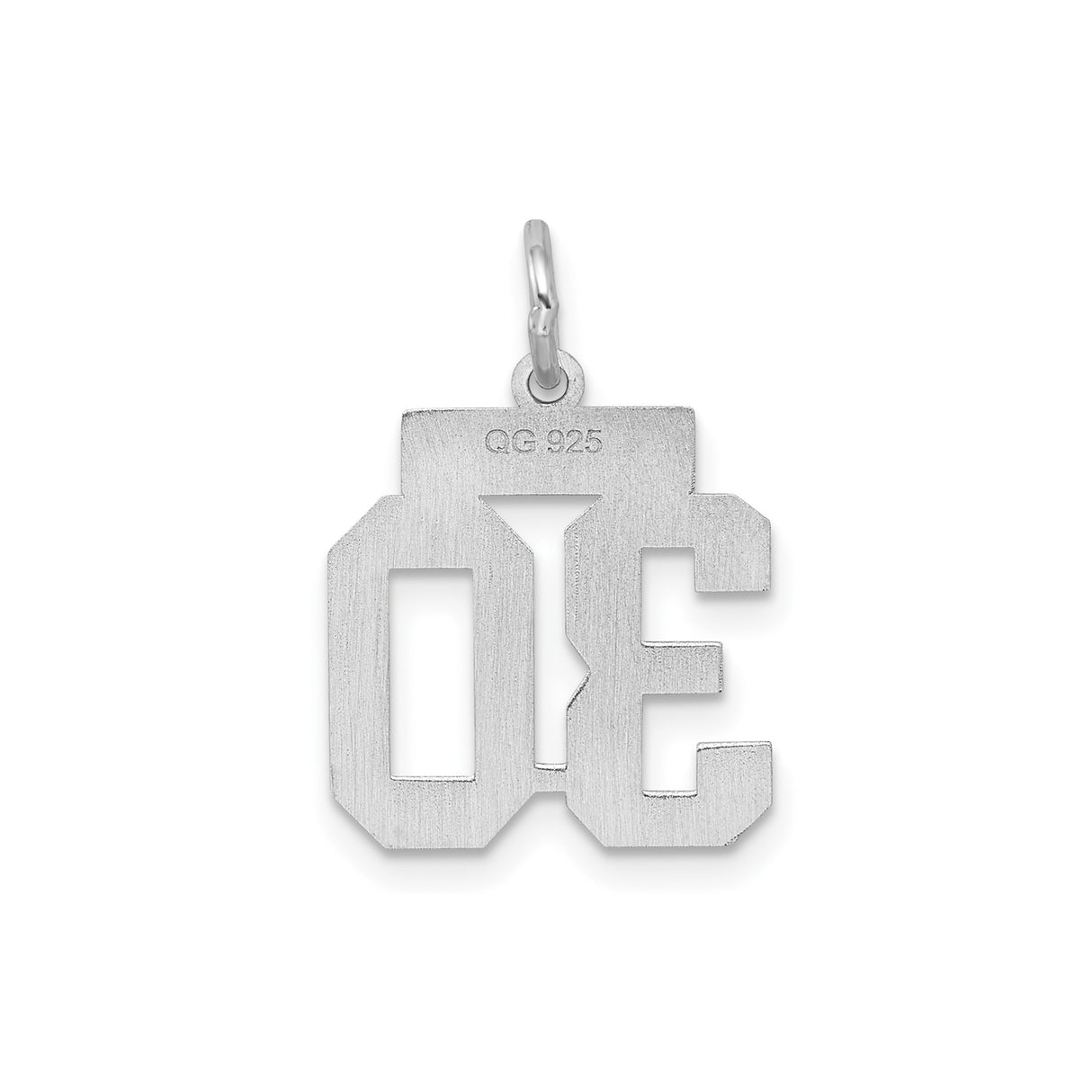 Sterling Silver Number 30 Pendant Charm with Bold Outline, Polished Finish, Unisex Milestone Jewelry