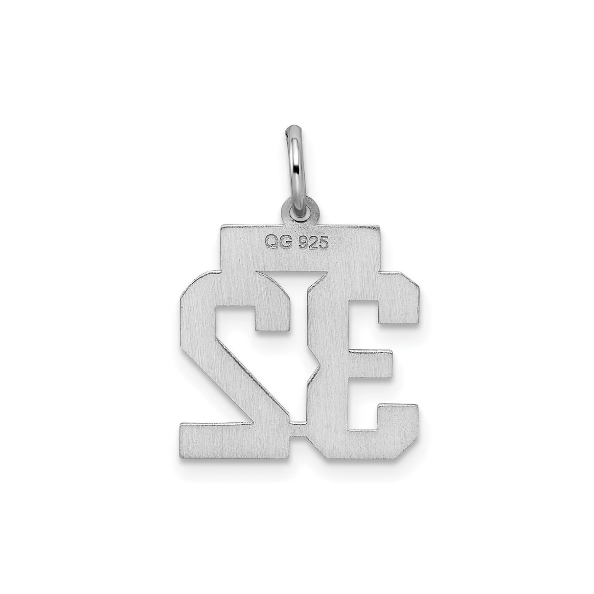 Sterling Silver Number 32 Pendant, Bold Block Numerals Sports Charm