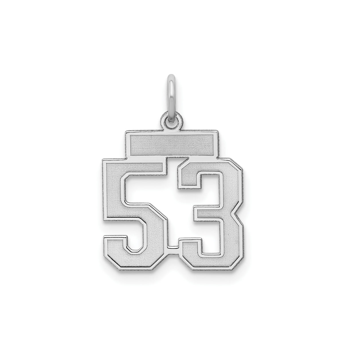 Sterling Silver Number 53 Pendant Charm, Bold Athletic Font, Unisex Sports Jersey Style