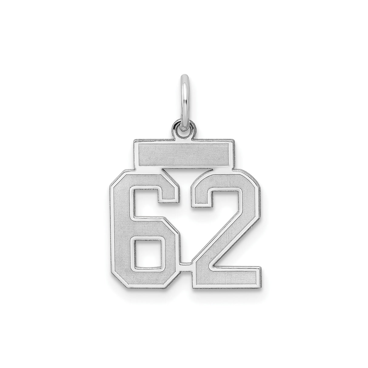 Sterling Silver Number 62 Pendant Charm, Bold Sports Jersey Style for Men or Women