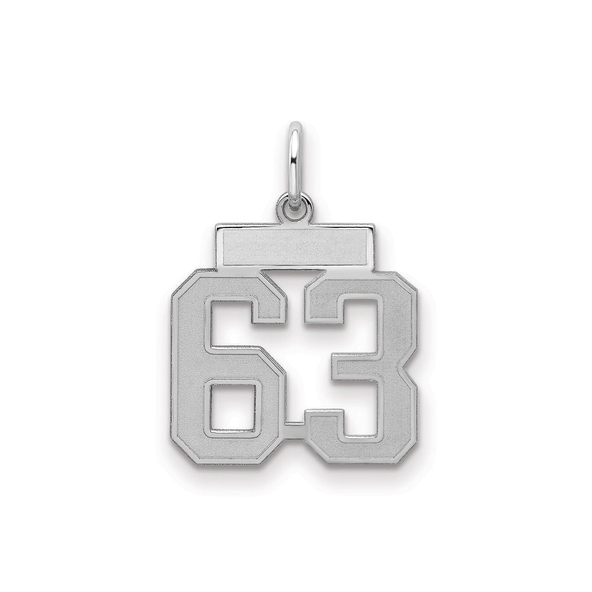 Small Satin Number 63 Charm Pendant in Real 925 Sterling Silver