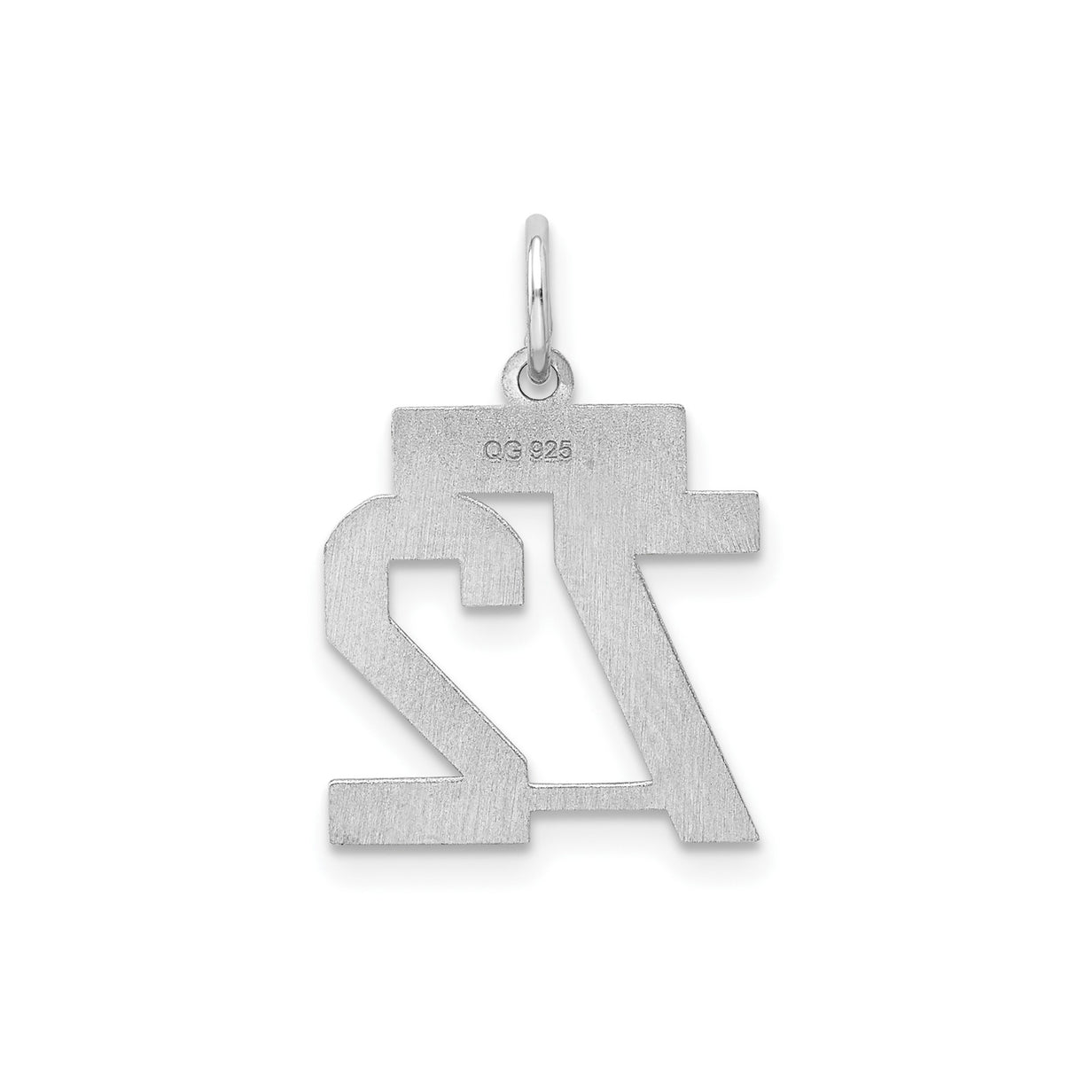 Sterling Silver Number 72 Pendant Charm, Polished Block Style Numerals, Sports Fan Jewelry