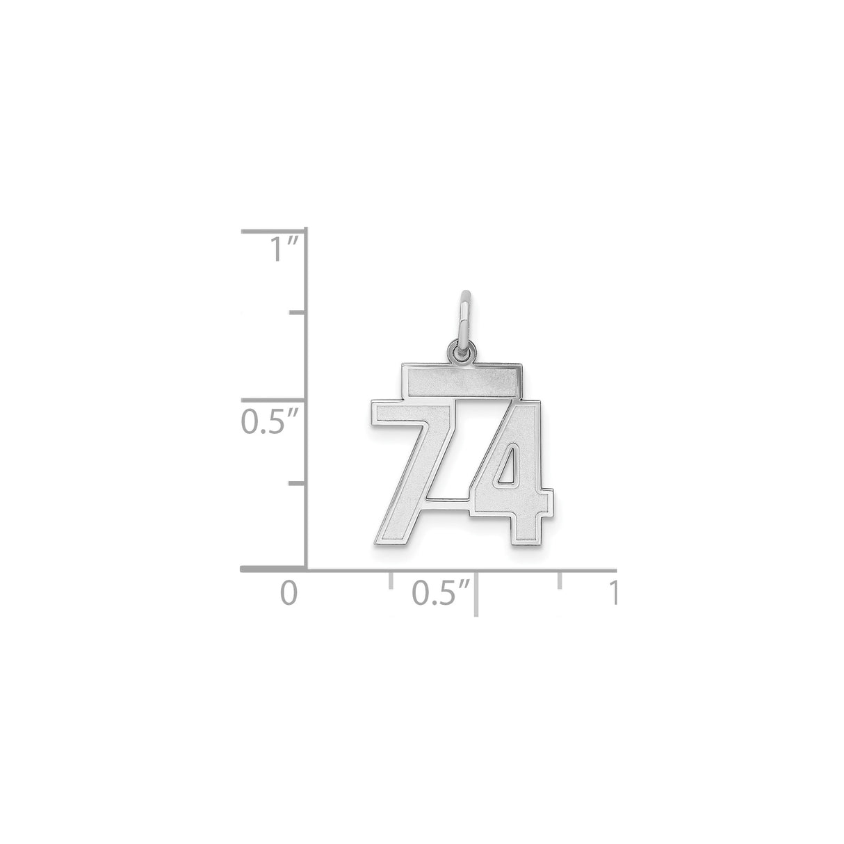Small Satin Number 74 Charm Pendant in Real 925 Sterling Silver