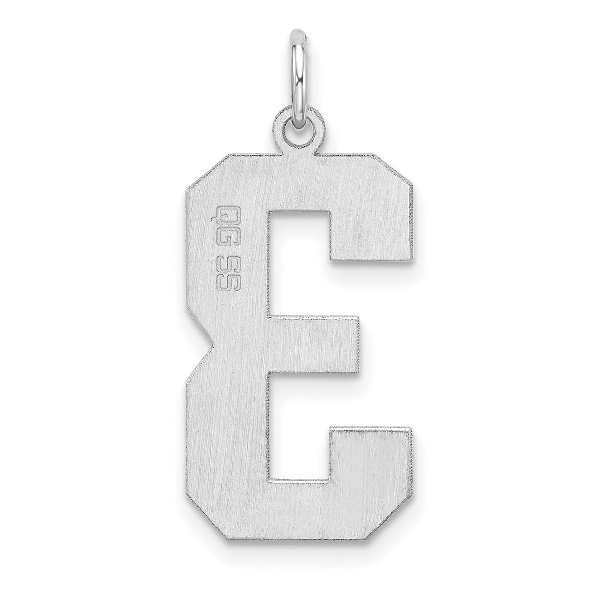 Sterling Silver Number 3 Pendant, Bold Block Style Charm with Polished Finish