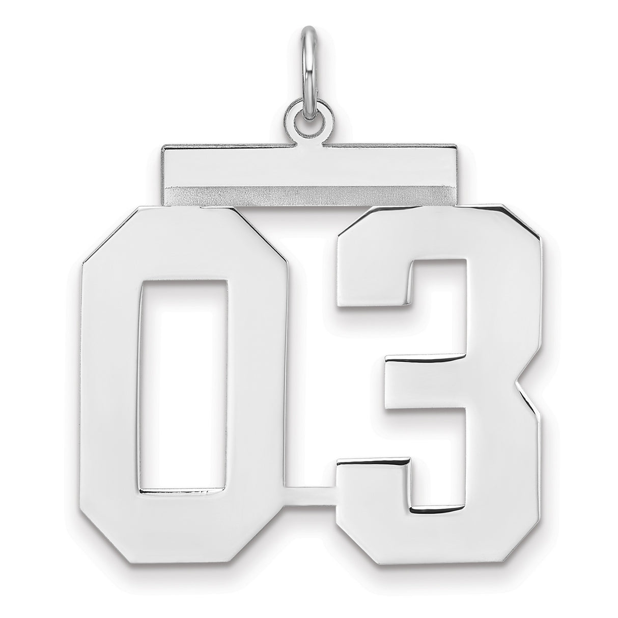 Polished Number 03 Charm Pendant in Real 925 Sterling Silver