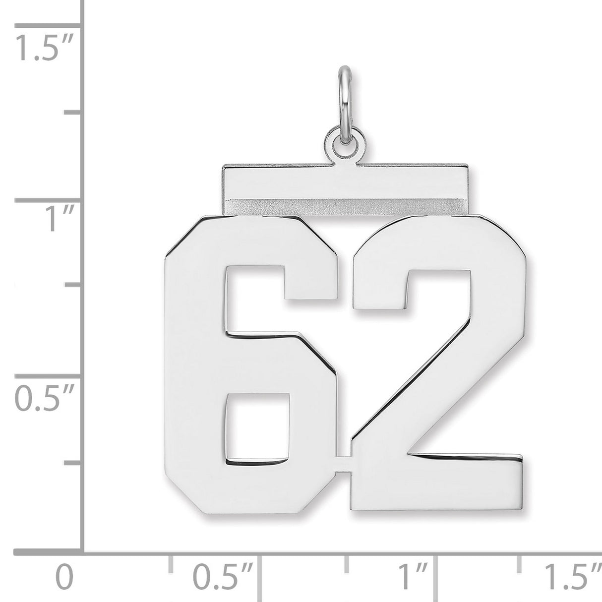Polished Number 62 Charm Pendant in Real 925 Sterling Silver