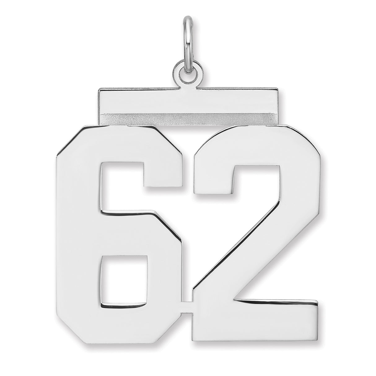 Polished Number 62 Charm Pendant in Real 925 Sterling Silver