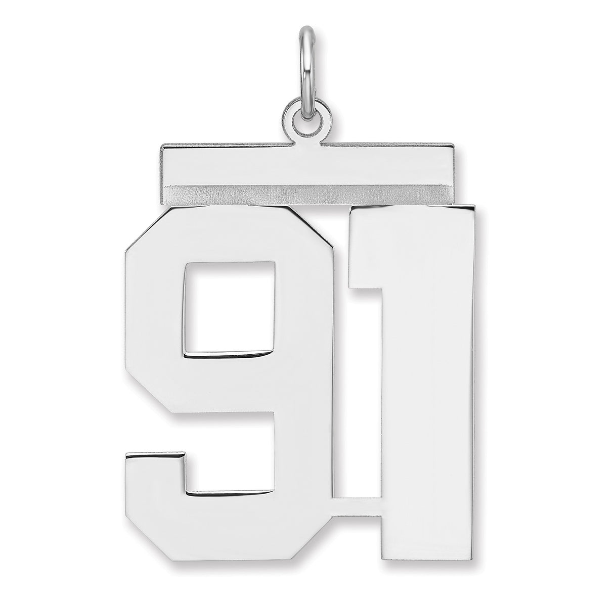 Polished Number 91 Charm Pendant in Real 925 Sterling Silver