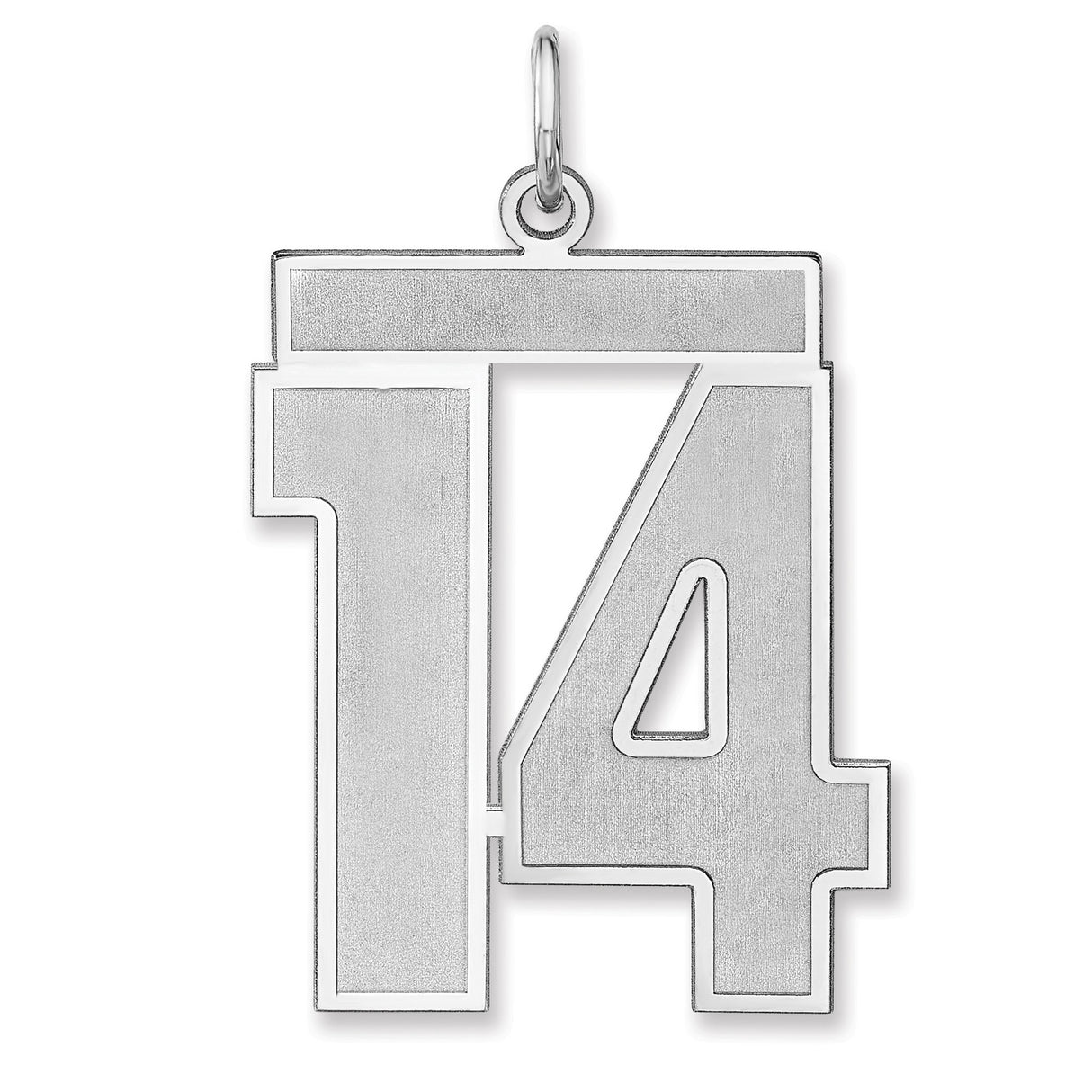 Satin Number 14 Charm Pendant in Real 925 Sterling Silver
