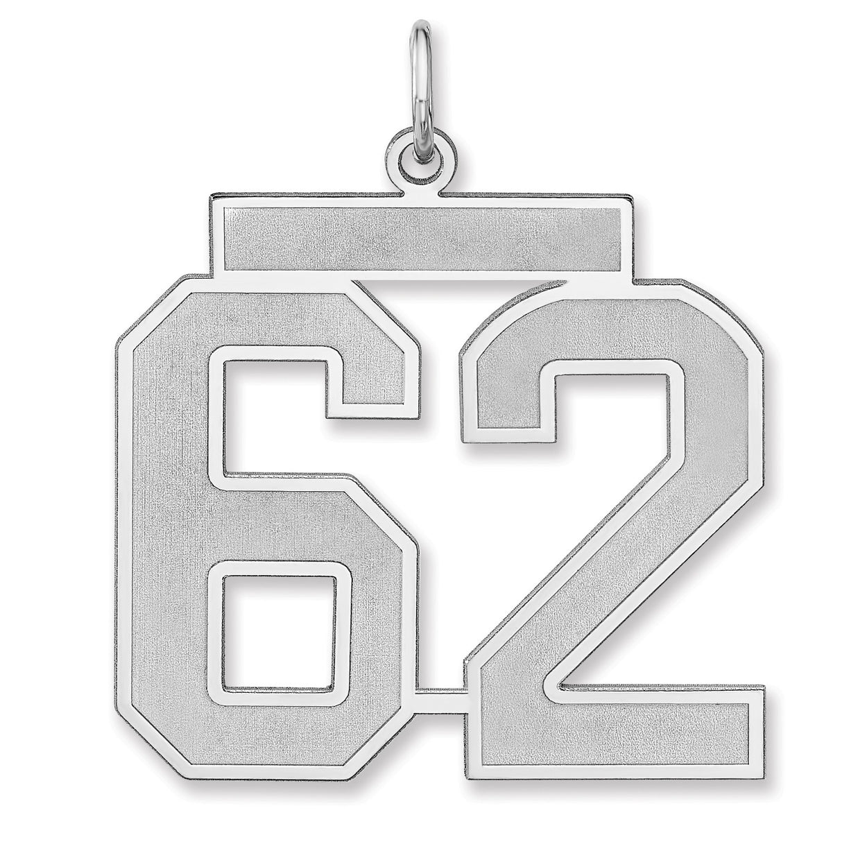 Satin Number 62 Charm Pendant in Real 925 Sterling Silver