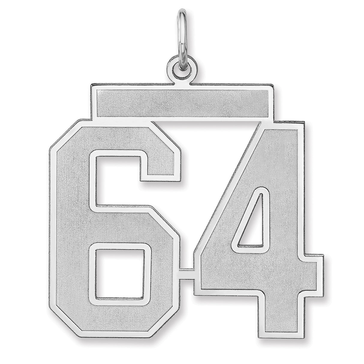 Satin Number 64 Charm Pendant in Real 925 Sterling Silver